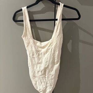 Free People Cream Textured Sleeveless Bodysuit